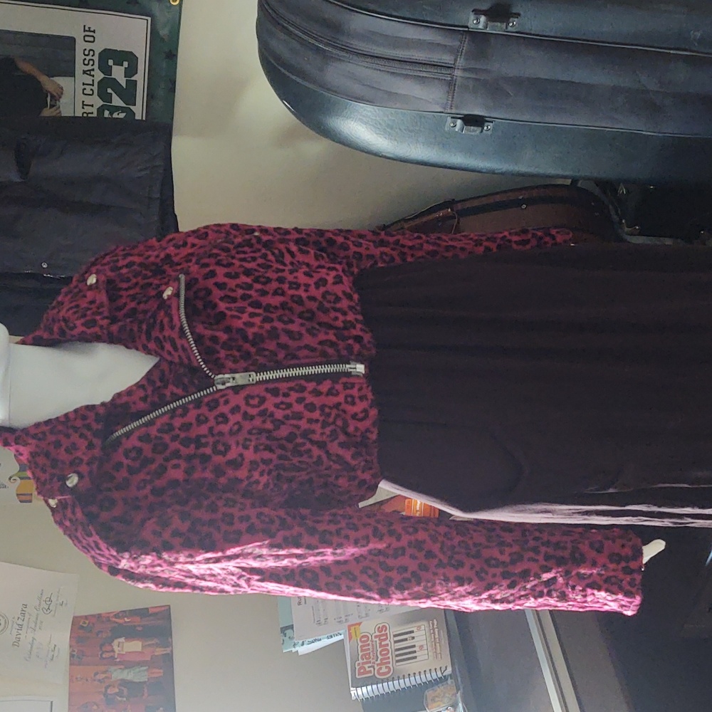 Vintage 1 of a kind cropped pink and black faux fur . Jacket